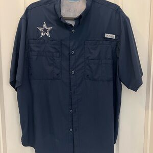 Dallas Cowboys Columbia Tamiami Omni-Shade Button-Down Short Sleeve Shirt - Navy